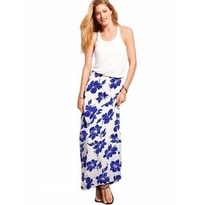 Victoria's Secret Mix Media Blue White Tropical Floral Sleeveless Maxi Dress